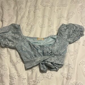 Altered State Cropped baby blue  lace shirt